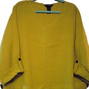 Ali Miles Artsy BOHO Mustard / Chartreuse Top With Pockets XL -1X
